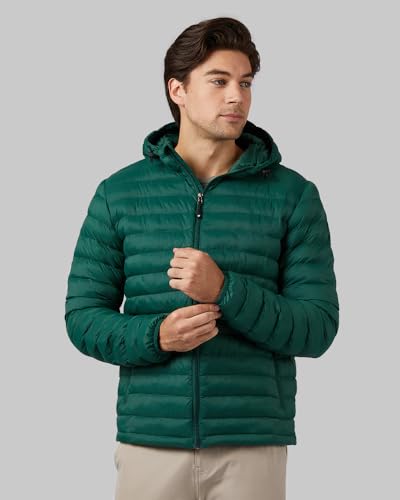 32º DEGREES Men's Lightweight Quilted Recycled Poly-Fill Packable Hooded Puffer Jacket | Zippered Pockets | Layering | Water Repellent, Formal Garden, Medium