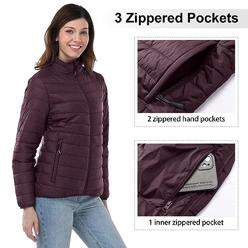 Outdoor Ventures Women's Packable Full-Zip Short Puffer Jacket Insulated Quilted Warm Lightweight Winter Coat
