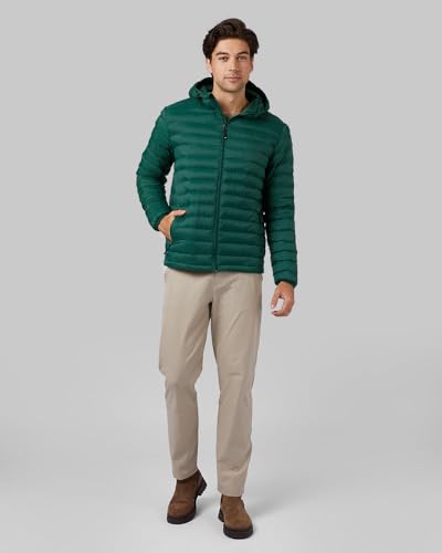 32º DEGREES Men's Lightweight Quilted Recycled Poly-Fill Packable Hooded Puffer Jacket | Zippered Pockets | Layering | Water Repellent, Formal Garden, Medium
