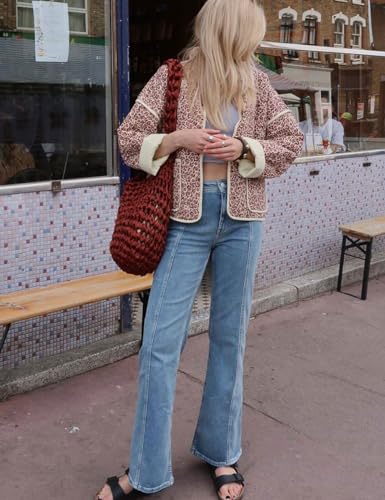Yimoon Women's Cropped Puffer Quilted Jacket Vintage Floral Print Open Front Lightweight Short Jacket Outwear