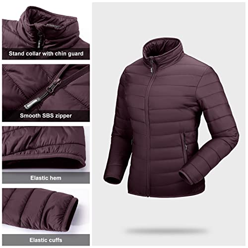 Outdoor Ventures Women's Packable Full-Zip Short Puffer Jacket Insulated Quilted Warm Lightweight Winter Coat