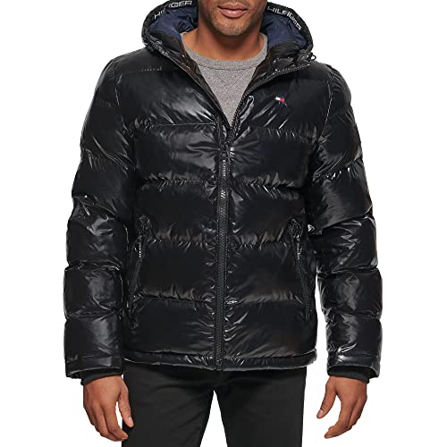 Tommy Hilfiger Men's Classic Hooded Puffer Jacket (Standard and Big & Tall), Black, XL