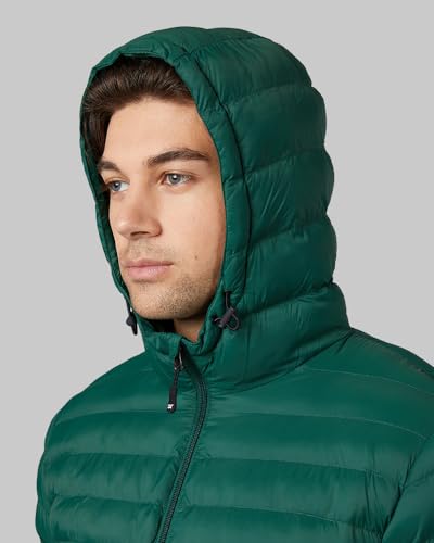 32º DEGREES Men's Lightweight Quilted Recycled Poly-Fill Packable Hooded Puffer Jacket | Zippered Pockets | Layering | Water Repellent, Formal Garden, Medium