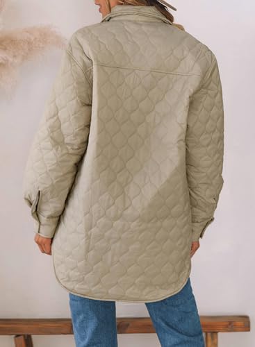 EVALESS Diamond Quilted Jackets for Women Lightweight Collar Long Sleeve Button Down Puffer Jacket Fall 2024 Coat Outerwear with Pockets Beige Medium