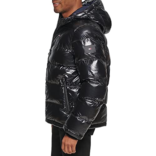 Tommy Hilfiger Men's Classic Hooded Puffer Jacket (Standard and Big & Tall), Black, XL