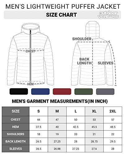Outdoor Ventures Men's Lightweight Packable Hooded Puffer Jacket Insulated Winter Coat for Snow Ski Traveling