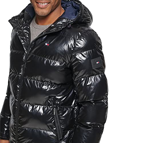 Tommy Hilfiger Men's Classic Hooded Puffer Jacket (Standard and Big & Tall), Black, XL