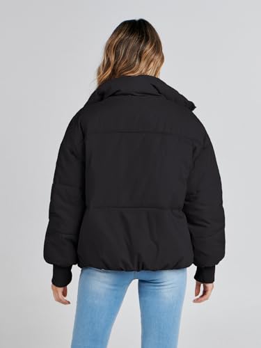MEROKEETY Women's 2024 Winter Long Sleeve Zip Puffer Jacket Pockets Baggy Short Down Coats, Black, M
