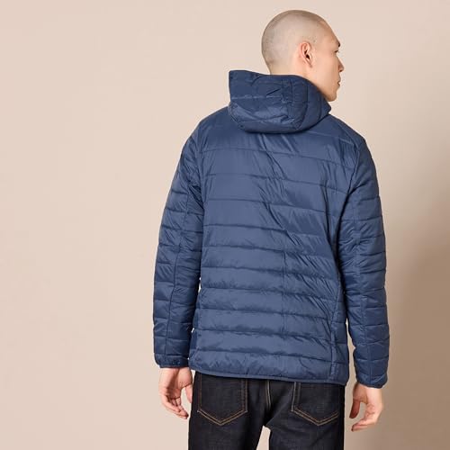 Amazon Essentials Men's Lightweight Water-Resistant Packable Hooded Puffer Jacket, Navy, Small