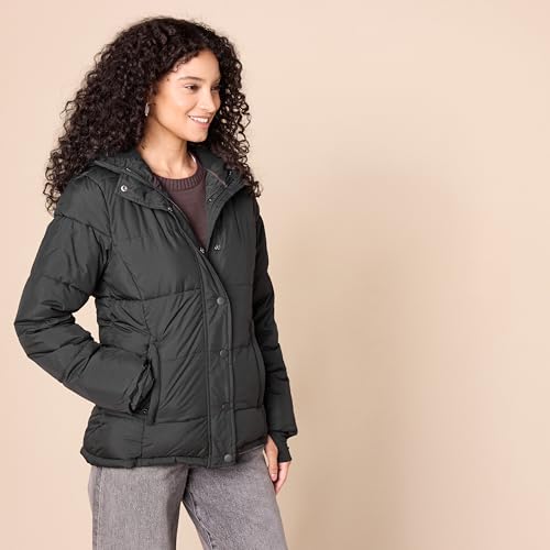 Amazon Essentials Women's Heavyweight Long-Sleeve Hooded Puffer Coat (Available in Plus Size), Black, Small