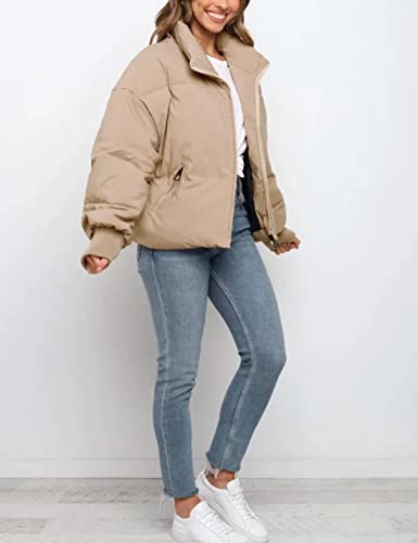 Tanming Womens Casual Puffer Jacket Long Sleeve Full Zip Black Padded Winter Coat（Khaki-S）