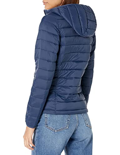 Amazon Essentials Women's Lightweight Long-Sleeve Full-Zip Water-Resistant Packable Hooded Puffer Jacket, Navy, Medium