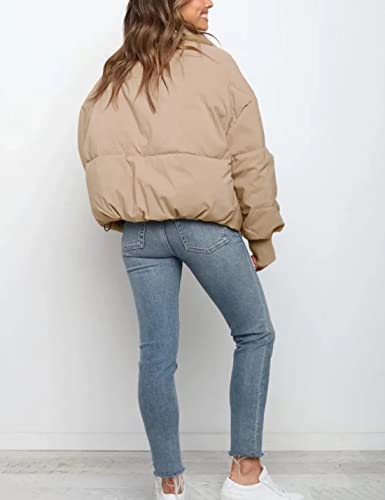 Tanming Womens Casual Puffer Jacket Long Sleeve Full Zip Black Padded Winter Coat（Khaki-S）