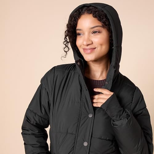 Amazon Essentials Women's Heavyweight Long-Sleeve Hooded Puffer Coat (Available in Plus Size), Black, Small