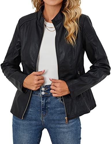 Bellivera Faux Leather Jackets for Women Moto Soft Coat 37 Black M