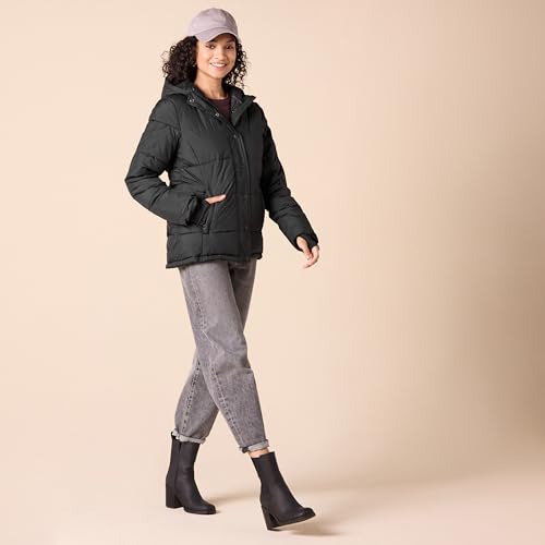Amazon Essentials Women's Heavyweight Long-Sleeve Hooded Puffer Coat (Available in Plus Size), Black, Small