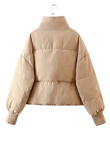Tanming Womens Casual Puffer Jacket Long Sleeve Full Zip Black Padded Winter Coat（Khaki-S）