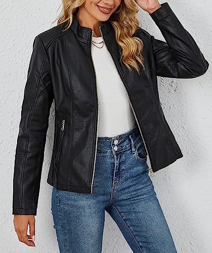 Bellivera Faux Leather Jackets for Women Moto Soft Coat 37 Black M