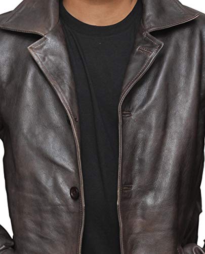 fjackets Mens Leather Jackets - Distressed Brown Leather 3/4 Jacket Mens Real Leather Jackets For Men | [1500033] Suprnaturl RubOff, M