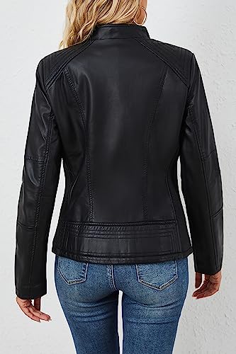 Bellivera Faux Leather Jackets for Women Moto Soft Coat 37 Black M