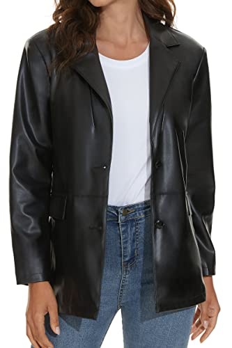 Fahsyee Women's Faux Leather Blazer Jackets Women, Black Motorcycle Oversized Moto Biker Coat Vegan Pleather Fashion Size XL