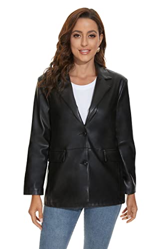 Fahsyee Women's Faux Leather Blazer Jackets Women, Black Motorcycle Oversized Moto Biker Coat Vegan Pleather Fashion Size XL