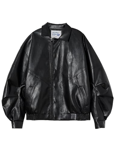 Aelfric Eden Womens Faux Leather Jacket Y2k Motorcycle Bomber Jackets Oversized Moto Jacket Streetwear Black