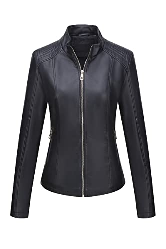 Bellivera Faux Leather Jackets for Women Moto Soft Coat 37 Black M