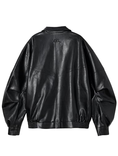 Aelfric Eden Womens Faux Leather Jacket Y2k Motorcycle Bomber Jackets Oversized Moto Jacket Streetwear Black