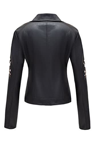 Bellivera Faux Leather Jackets for Womens Spring Fall Clothes Winter Soft Casual Short Floral Motorcycle Biker Coat 1702021 Black M