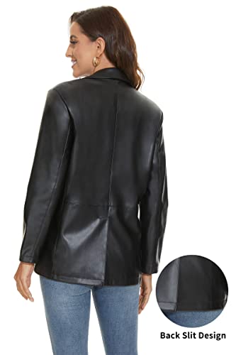 Fahsyee Women's Faux Leather Blazer Jackets Women, Black Motorcycle Oversized Moto Biker Coat Vegan Pleather Fashion Size XL