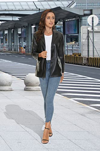 Fahsyee Women's Faux Leather Blazer Jackets Women, Black Motorcycle Oversized Moto Biker Coat Vegan Pleather Fashion Size XL