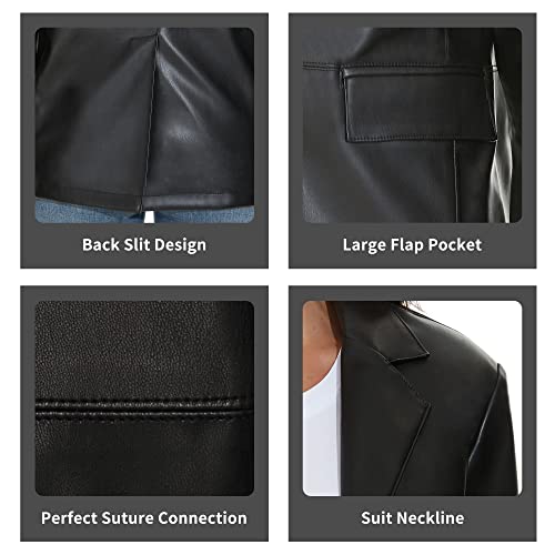 Fahsyee Women's Faux Leather Blazer Jackets Women, Black Motorcycle Oversized Moto Biker Coat Vegan Pleather Fashion Size XL