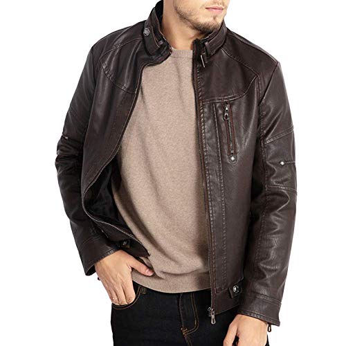 WULFUL Men's Vintage Stand Collar Leather Jacket Motorcycle PU Jacket and Coat