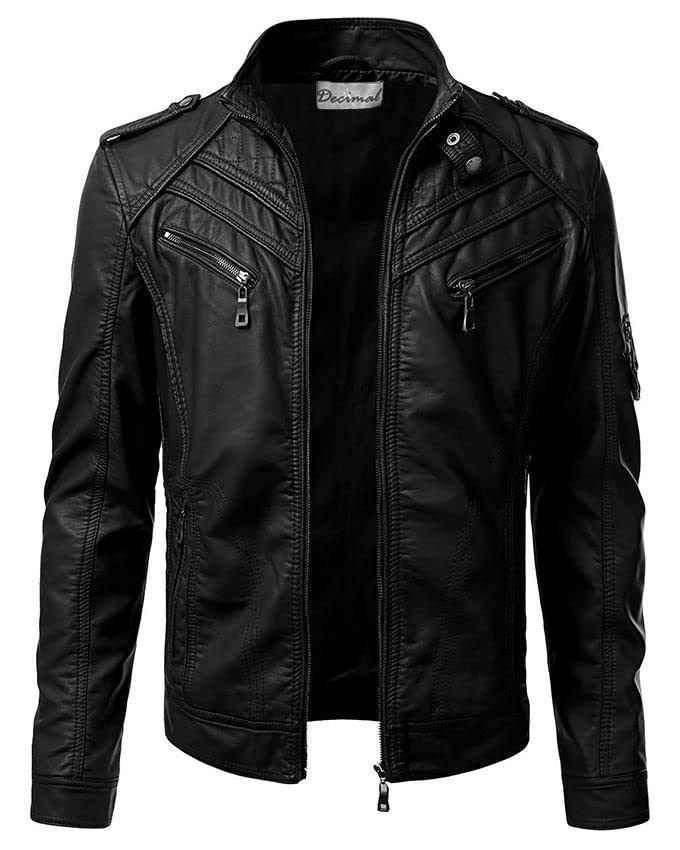 Men's Black Genuine Lambskin Leather Biker Jacket VINTAGE REAL MOTORCYCLE JACKETS FOR MEN (MEDIUM)