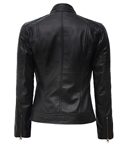 Blingsoul Lambskin Black Leather Jackets For Women | [1313723] Cafe Racer Black, M