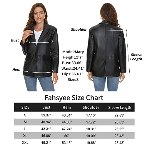Fahsyee Women's Faux Leather Blazer Jackets Women, Black Motorcycle Oversized Moto Biker Coat Vegan Pleather Fashion Size XL