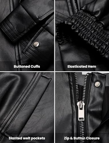 Aelfric Eden Womens Faux Leather Jacket Y2k Motorcycle Bomber Jackets Oversized Moto Jacket Streetwear Black