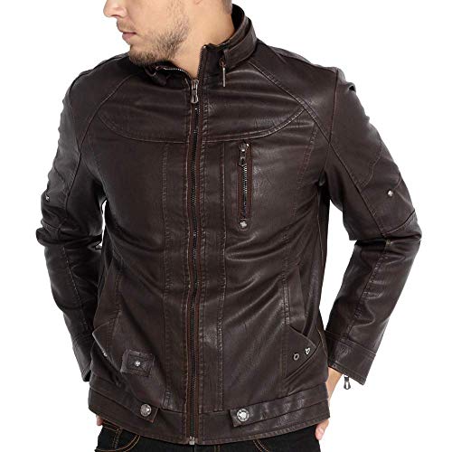WULFUL Men's Vintage Stand Collar Leather Jacket Motorcycle PU Jacket and Coat