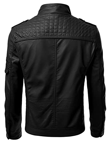 Men's Black Genuine Lambskin Leather Biker Jacket VINTAGE REAL MOTORCYCLE JACKETS FOR MEN (MEDIUM)