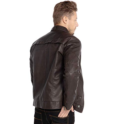 WULFUL Men's Vintage Stand Collar Leather Jacket Motorcycle PU Jacket and Coat