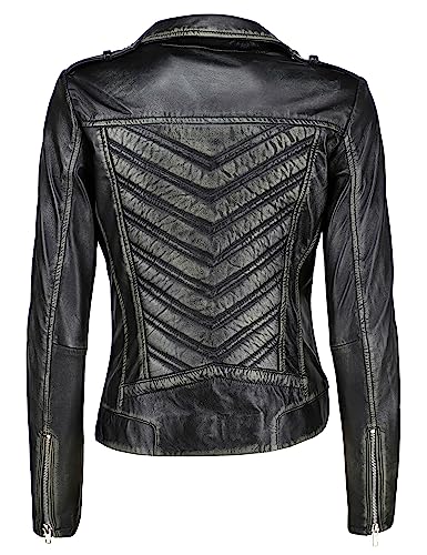 Jild Biker Style Vintage Leather Jacket Women - Casual Fashion Motorcycle Zip-Up Lightweight Coat Collar Women Leather Jacket (Black-M)