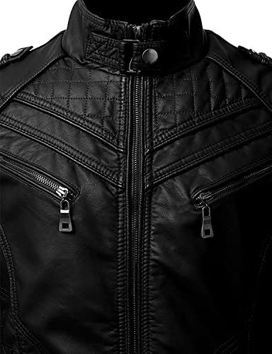 Men's Black Genuine Lambskin Leather Biker Jacket VINTAGE REAL MOTORCYCLE JACKETS FOR MEN (MEDIUM)
