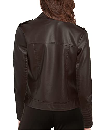 URBAN REPUBLIC Women's Leather Jackets, Faux Motorcycle Moto Biker Coat Short Lightweight Vegan Pleather Fashion, Size Large, Solid Brown