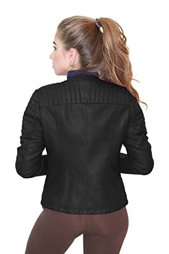 Olivia Miller Womens Faux Leather Zip Up Moto Biker Jacket JK5207SFX BLACK 3X