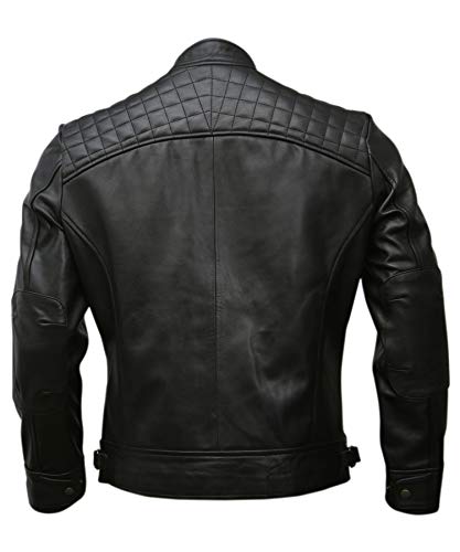 Mens Genuine Leather Biker Jacket Black | Vintage Brown Distressed Lambskin Motorcycle Jackets for Men (Medium, Black)