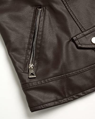 URBAN REPUBLIC Women's Leather Jackets, Faux Motorcycle Moto Biker Coat Short Lightweight Vegan Pleather Fashion, Size Large, Solid Brown