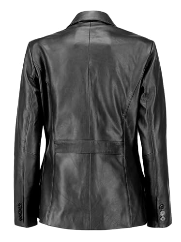 Jild Classic 2-Button Lambskin Leather Blazer Women - Casual Coat Long Sleeves Suit Style Leather Jacket Women (LC-BLK-XL)