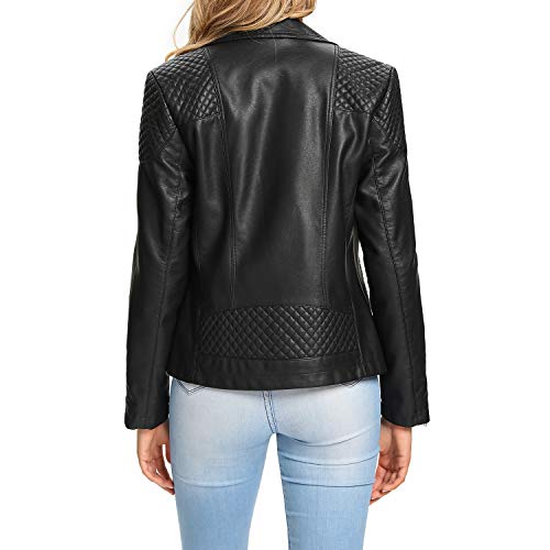 S P Y M Womens Faux Leather Jacket, Moto Biker Coat, Quilted Zip Up Outwear