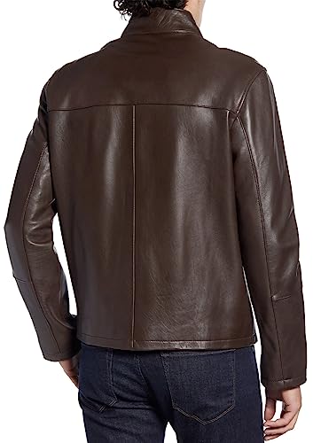 Cole Haan Men's Smooth Lamb Leather Moto Jacket, Java, Medium
